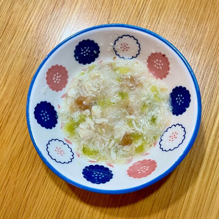 【離乳食中期】お麩ときゅうりとささみの和風煮込み